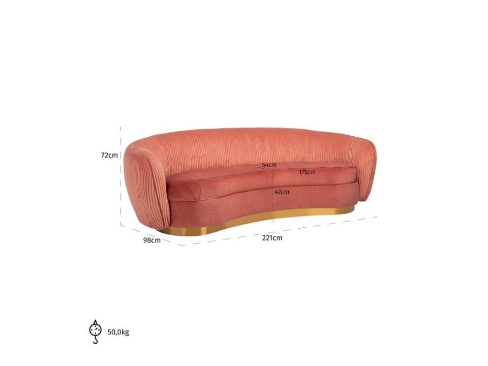 RICHMOND sofa WAYLON PINK - welur, podstawa złota - Richmond Interiors